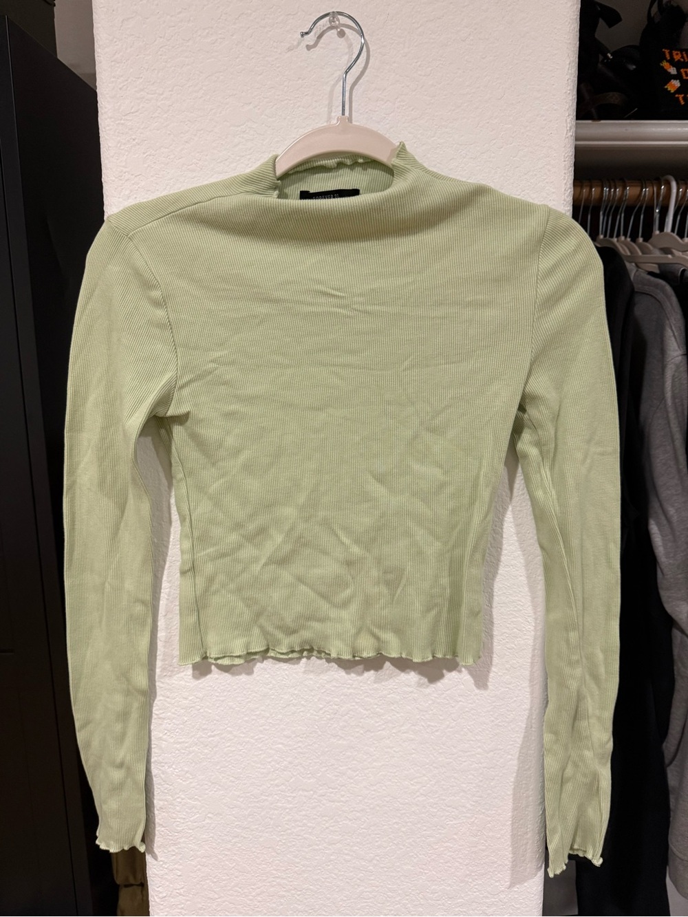 Forever 21 Light Green Ribbed Mock Neck Long Sleeve Top